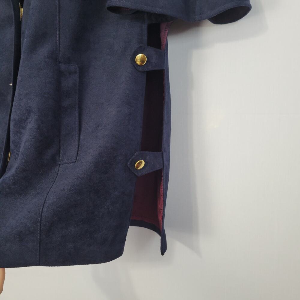 Vintage 70s Cape Style Coat Jacket sz L Blue Gold Retro Campus Intellectual USA - Picture 7 of 9
